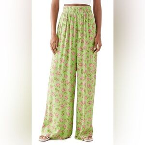 NATASHA ZINKO GREEN & PINK FLORAL PANTS, SIZE SMALL